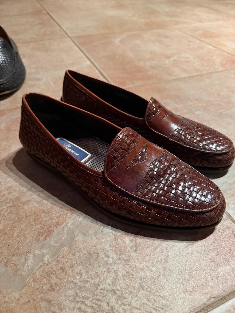 Men's Woven Leather Slip-On Loafers in Dark Brown